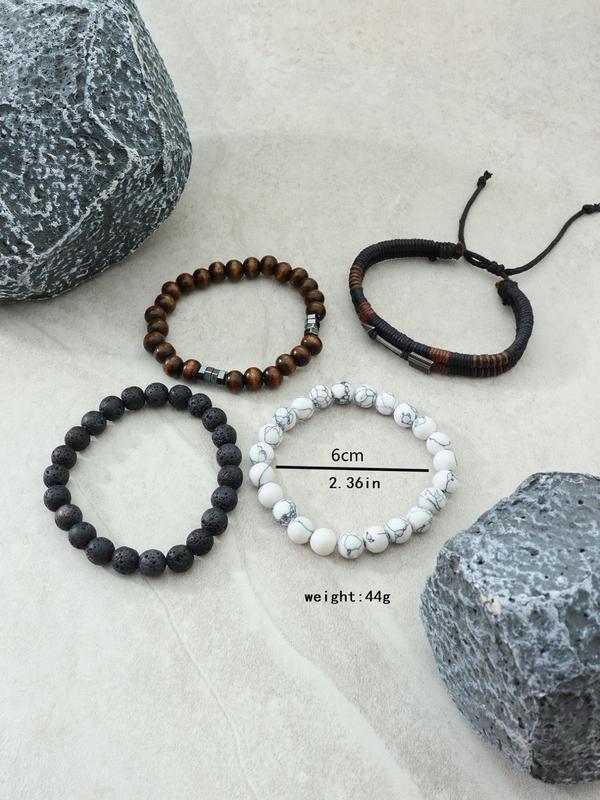 Men's Summer Street Trend Beaded Bracelet Bundles Set,  Vintage Retro Trendy Drawstring Matching Bracelet, Gorgeous Fashionable Vintage Jewelry As Gift for Boyfriend