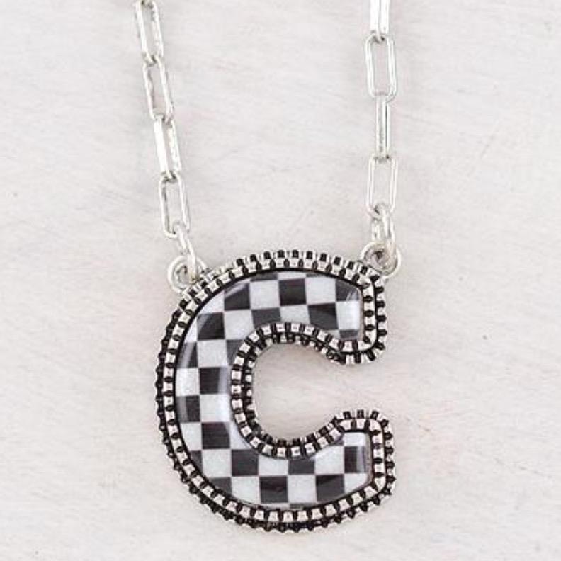 Checkered Initial Pendant Necklace with Lobster Claw Closure - 18 Inches