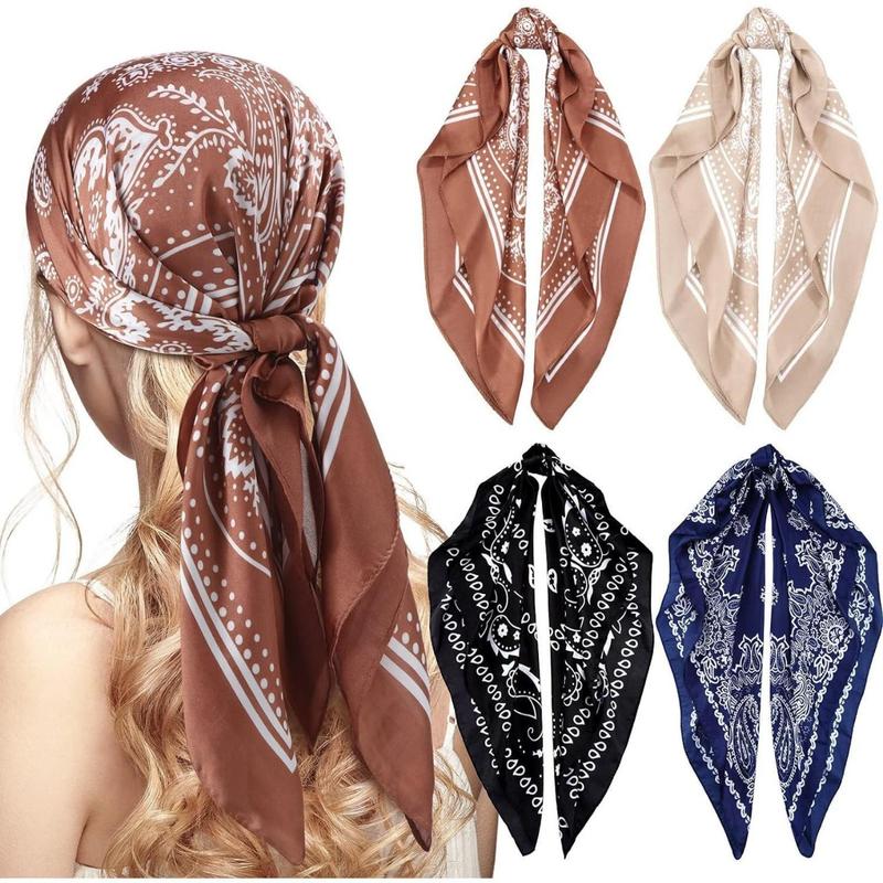 4 Pcs 27'' Square Satin Head Scarves Satin Bandanas for Women Satin Headband Scarves Silk Feeling Scarf Headwear