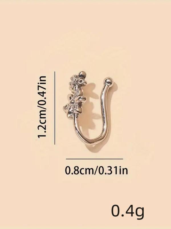 Women's Elegant Trendy Rhinestones Decorated Nose Ring with Flower Shaped Design,  Exquisite Nose Ring with Pendant, Fashionable Body Jewelry for Daily & Party Decoration