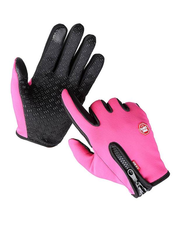 Unisex Colorblock Zipper Design Gloves, Casual Trendy Warm Gloves for Outdoor Cycling, Warm Touch Screen Gloves, Fashionable Gloves for Fall & Winter