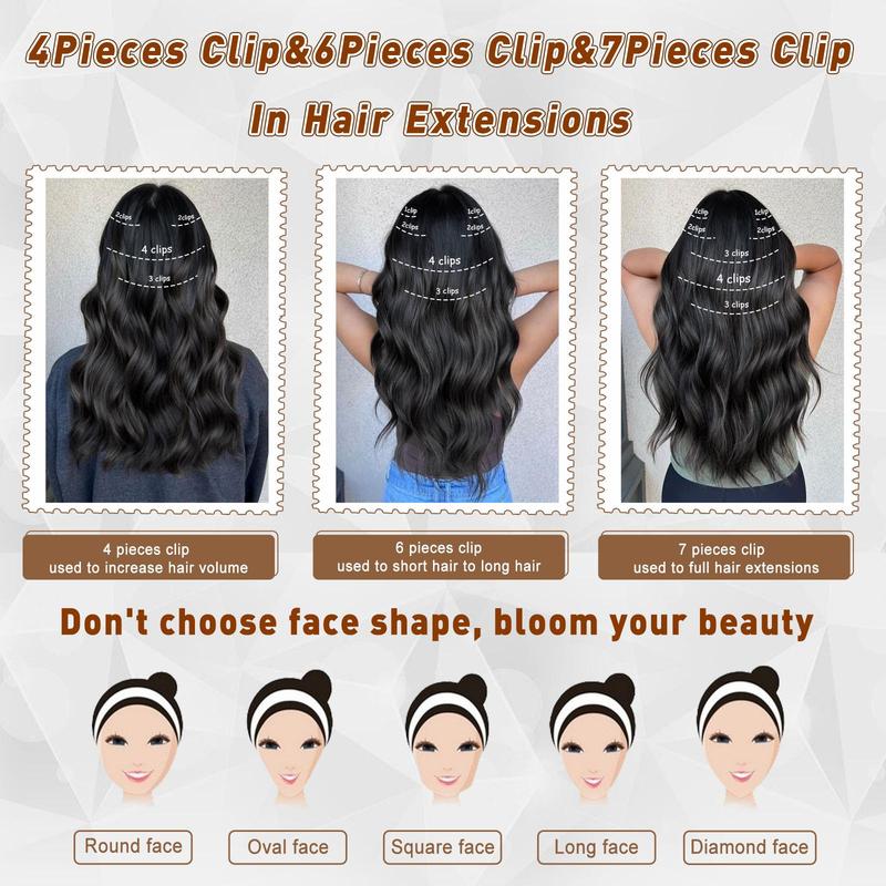 Vigorous Clip in Hair Extensions Long Wavy Synthetic Hairpieces,Natural & Soft Hair & Blends Well Hair Extensions,Easy to Wear for Women Girls Daily Use Event Party Use