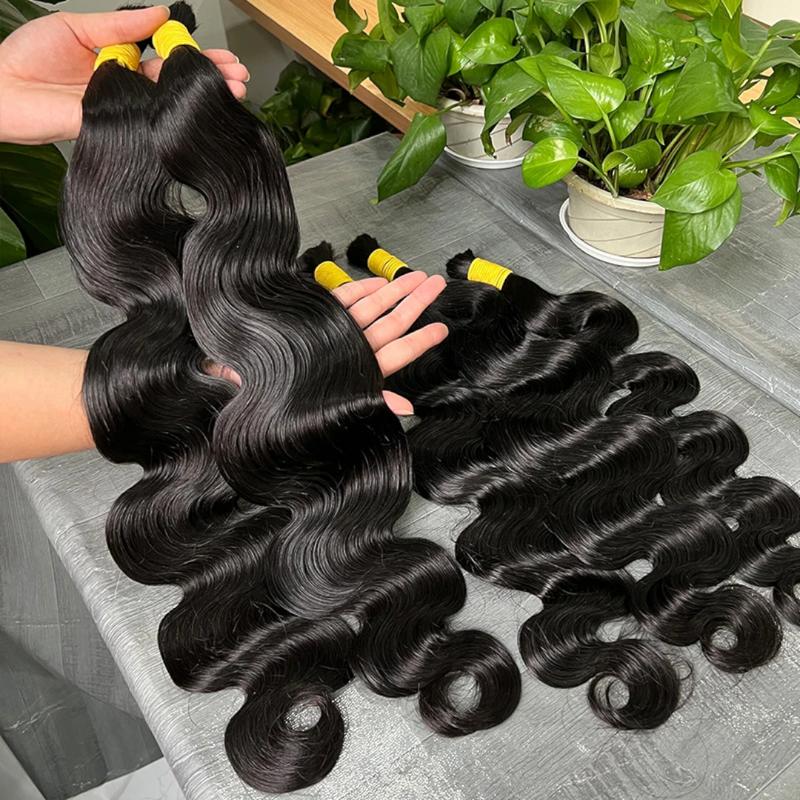 YGwigs Body Wave Bulk Braiding Hair Natural Black Human Hair Bundles Boho Braids - Cambodia Virgin Hair, Double Drawn, 100g Bundle