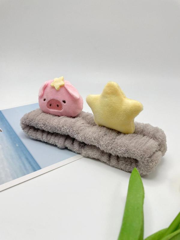 Cute Cartoon Pig & Star Design Hair Band, Soft Plush Hair Band, Fashion Hair Accessories for Women & Girls