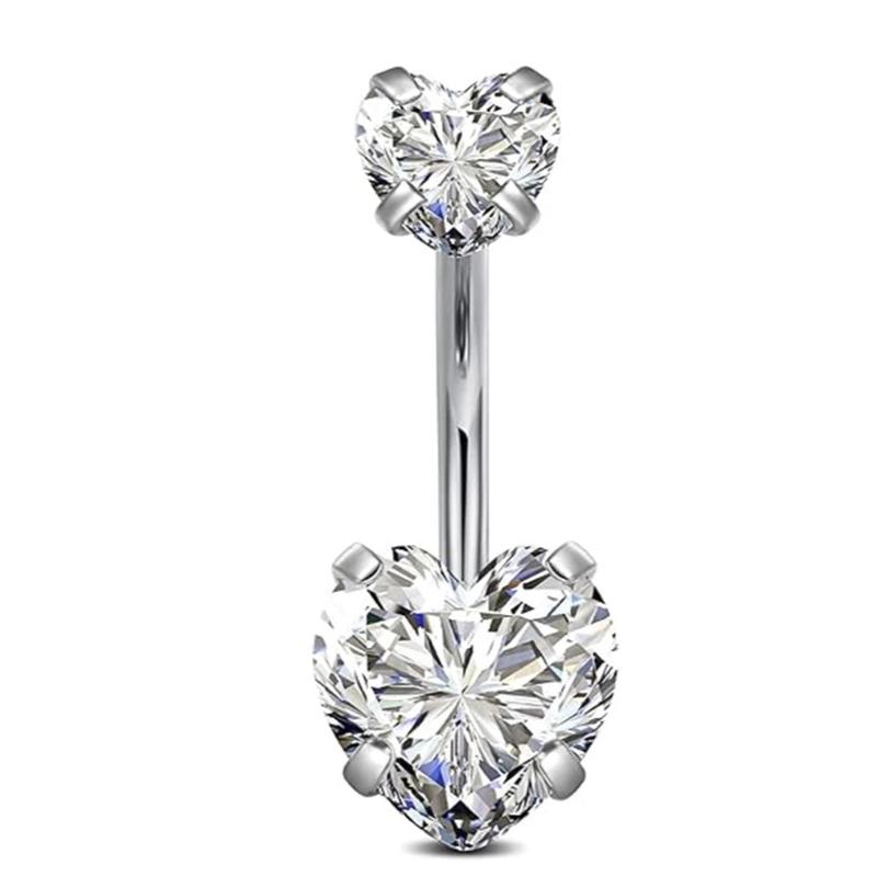 Women's Rhinestone Heart Belly Button Ring - Surgical Stainless Steel