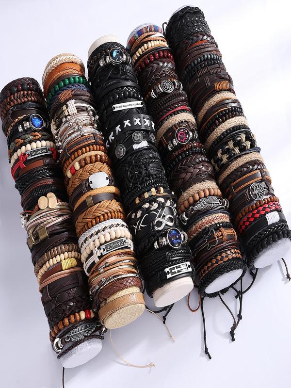 Random Style Men's Boho Style Beaded & Braided Bracelets, Fashion Jewelry for Party, Daily Clothing Decor, Trendy All-match & Exquisite Jewelry for Birthday Gift