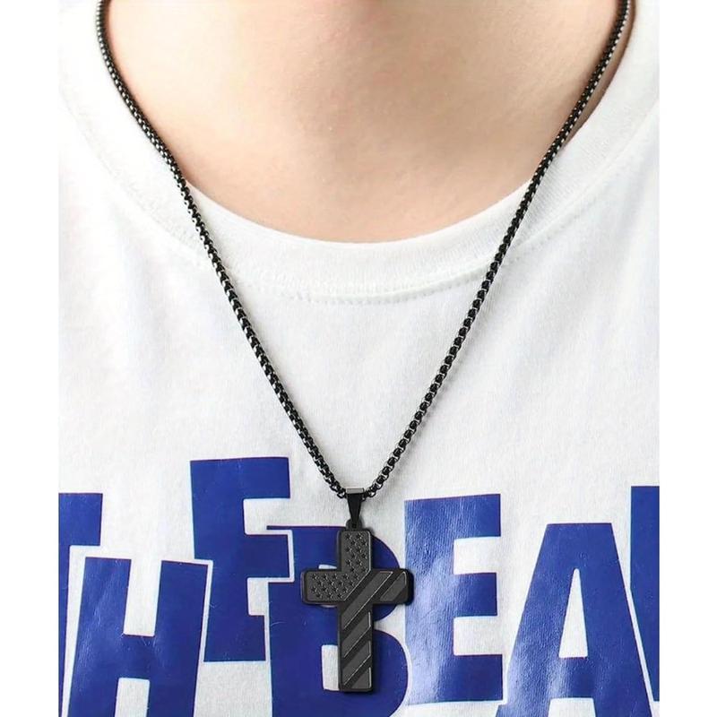 Men Women American Flag Cross Pendant Necklace Patriotic Christian Religious Jewelry Unisex Religious Necklace with Flag Design