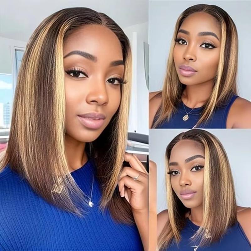 P4 27 Highlight Ombre 13x4 Transparent Short Bob Straight wigs 200% Density Brazilian Human Hair Lace Front Wigs 10-14 inch