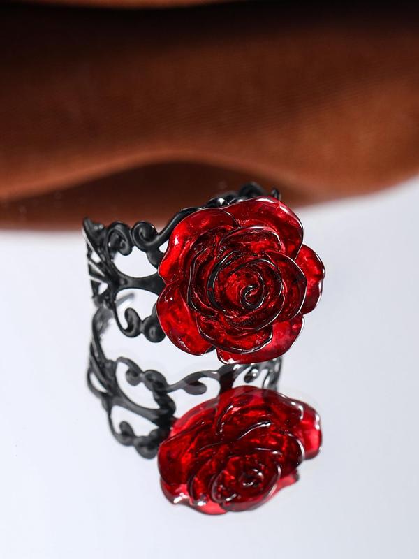 Women's Punk Gothic Rose Design Ring, Vintage Adjustable Hollow out Featured Ring, Fashionable Matching Jewelry for Party, Daily, Club Decoration for Girls & Women