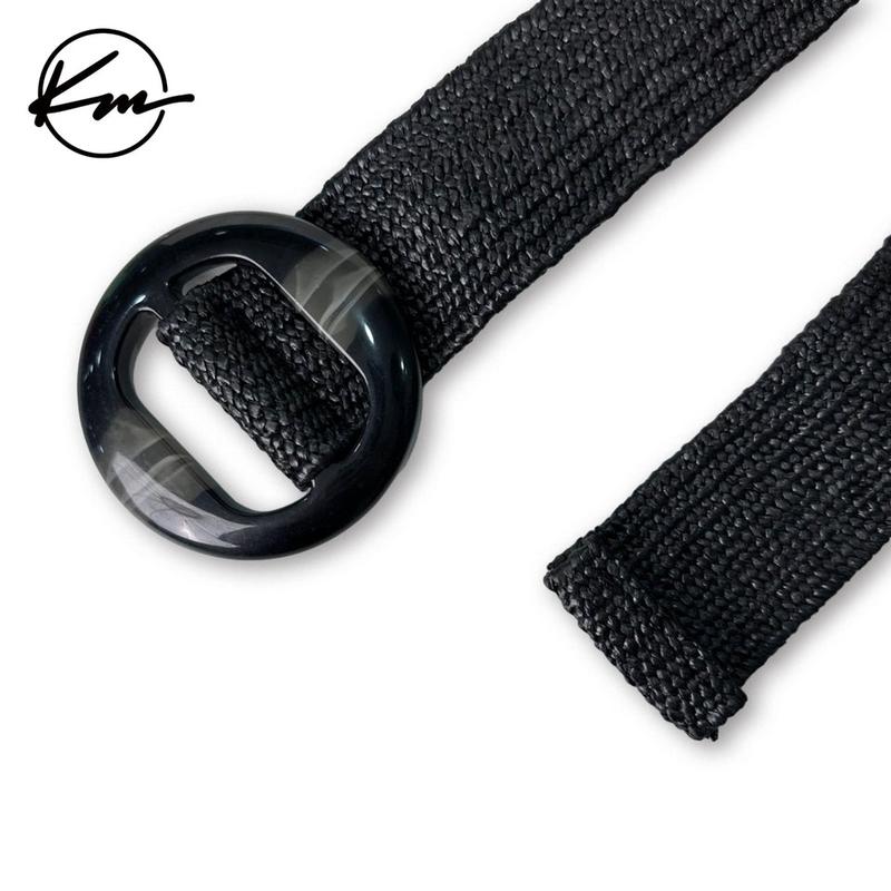 KatchMe Unisex Versatile Solid Color Resin Buckle Elastic Woven Wide Belt,Women's Belts With Round Buckle,Women Accessories for Daily Outdoor Wear