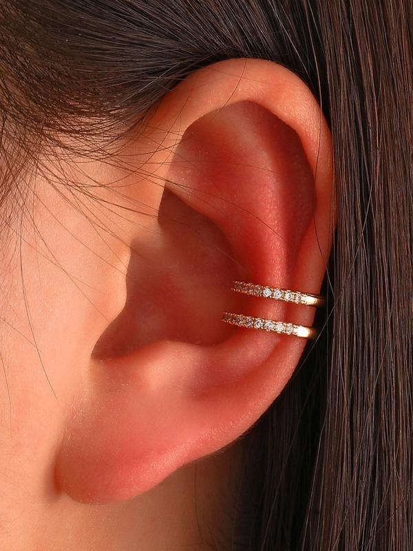 Rhinestone Decorated Ear Cuff,  Double Layer Ear Cuff for Women & Girls, Fashion Jewelry for Party, Daily Clothing Decor, Trendy All-match & Exquisite Jewelry for Birthday Gift