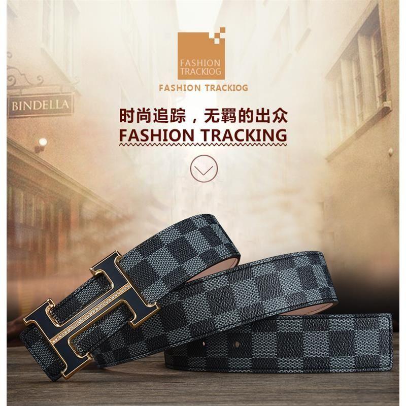 Belt Men's Leather Smooth Buckle Belt Letters Personality Casual Korean Style Trendy Middle-Aged Youth Pants Belt Summer Cowhide