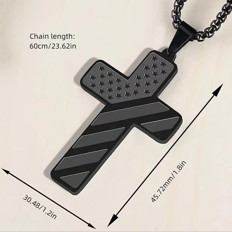 Men Women American Flag Cross Pendant Necklace Patriotic Christian Religious Jewelry Unisex Religious Necklace with Flag Design