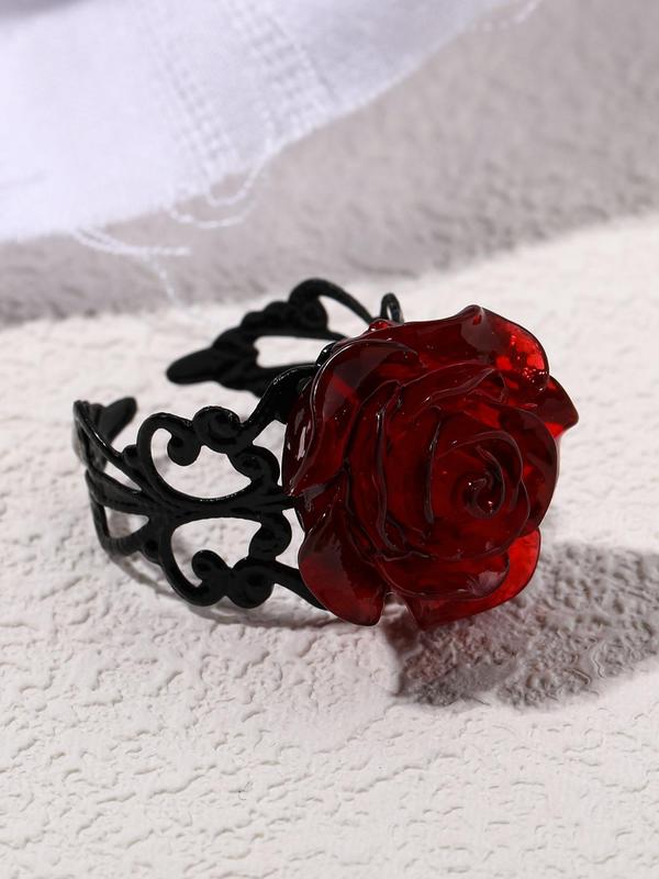 Women's Punk Gothic Rose Design Ring, Vintage Adjustable Hollow out Featured Ring, Fashionable Matching Jewelry for Party, Daily, Club Decoration for Girls & Women