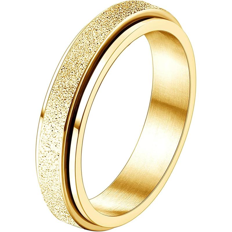 Fidget Rings for Women Men -2 4mm Titanium Steel Spinner Ring for Anxiety Stress Relief Glitter Sandblast Spinning Figit Anxiety Jewelry for Women Gifts