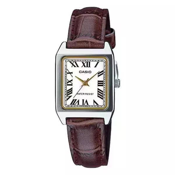 Casio Analog LTP-V007L-7B2UDF Brown Leather Square Gold Roman Numeral Watch