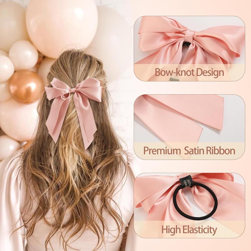 6 count Bow Hair Ties, Satin Hair Ribbon, Ribbon Hair Bows for Women Girls, Elastics Hair Scrunchies for Thick Thin Hair, Bows Hair Accessories