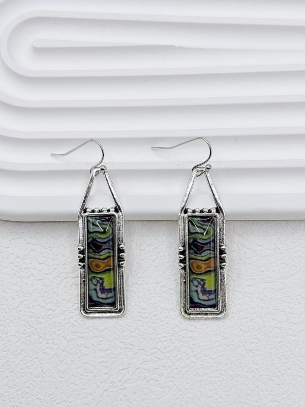 Boho Style Colorblock Pattern Dangle Earrings (1 Pair), Fashion Jewelry for Women, Daily Clothing Decor, Trendy All-match & Exquisite Jewelry for Birthday Gift