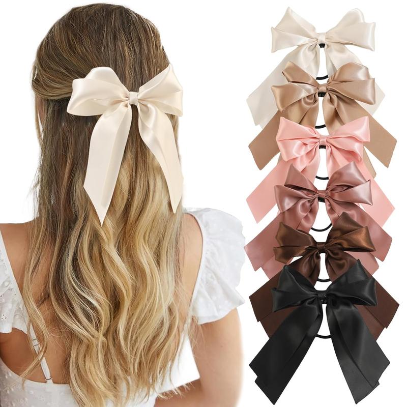 6 count Bow Hair Ties, Satin Hair Ribbon, Ribbon Hair Bows for Women Girls, Elastics Hair Scrunchies for Thick Thin Hair, Bows Hair Accessories