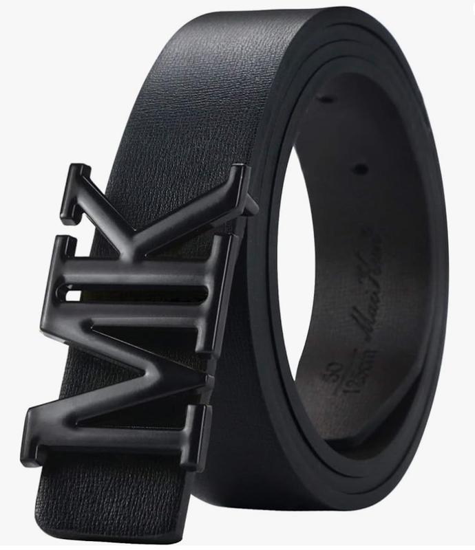 Mens Fashion Design Symbol Black Leather Belt