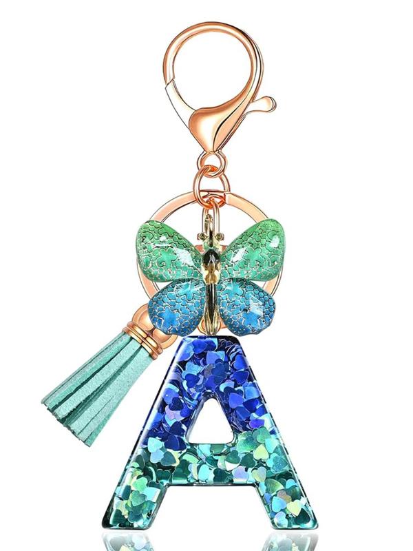 Cute Butterfly & Letter Design Keychain, Fashionable Tassel Decor Keychain for Women & Girls, Trendy All-match Keychain for Birthday Gift