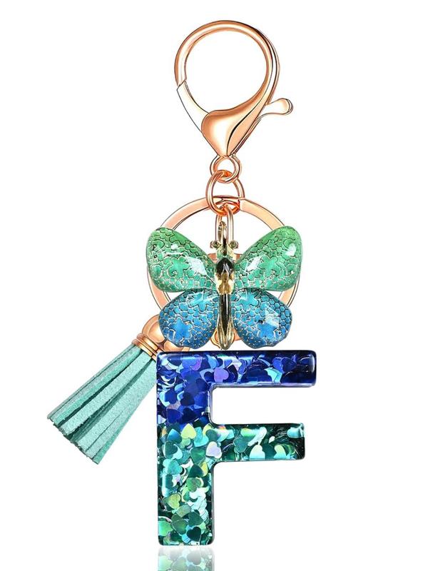 Cute Butterfly & Letter Design Keychain, Fashionable Tassel Decor Keychain for Women & Girls, Trendy All-match Keychain for Birthday Gift