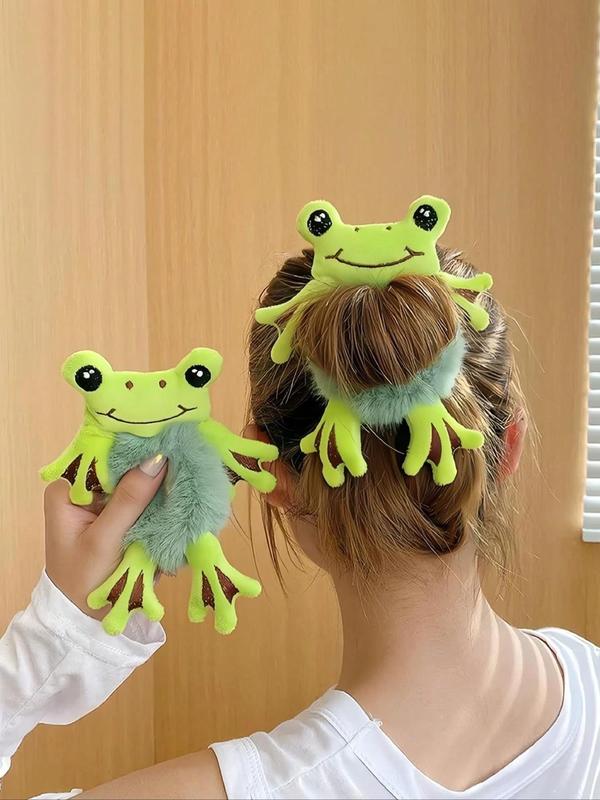 Cute Cartoon Frog Design Hair Tie, Soft Plush Hair Tie, Fashion Hair Accessories for Women & Girls, Minimalist Headwear Suitable for Thick Hair