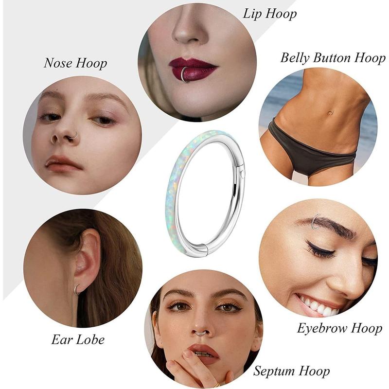 FLORIDECO 3Pcs Titanium Steel Nose Ring Hoops for Women 18G 16G Hinged Septum Ring CZ Clicker Segment Septum Lip Nose Ear Eyebrow Tragus Hoop Helix Cartilage Conch Rook Daith Piercing Jewelry 8mm 10mm Daily