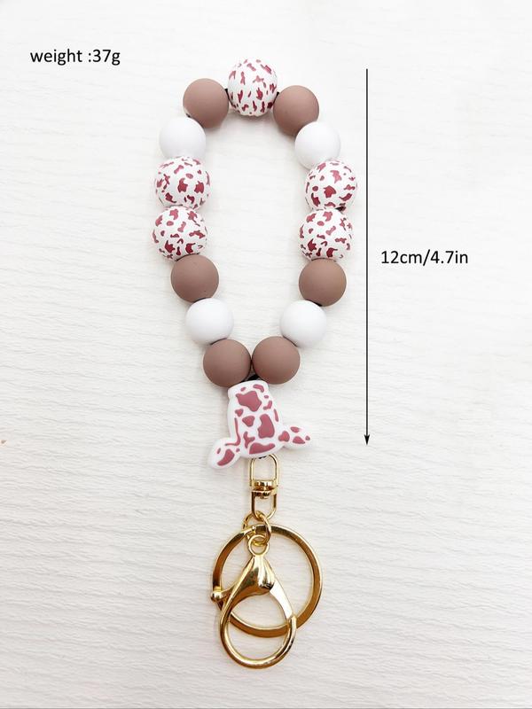 Cute Colorblock Cow Pattern Beaded Wristlet Keychain, Casual Milk Cow Design Wrist Beaded Keychain for Women & Men, Trendy Key Holder & Key Ring, Kawaii Accessories