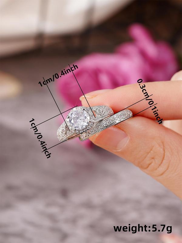 Elegant Rhinestone Decor Promise Rings, 2pcs set Trendy Engagement Rings, Fashion Iced out Jewelry for Wedding Party