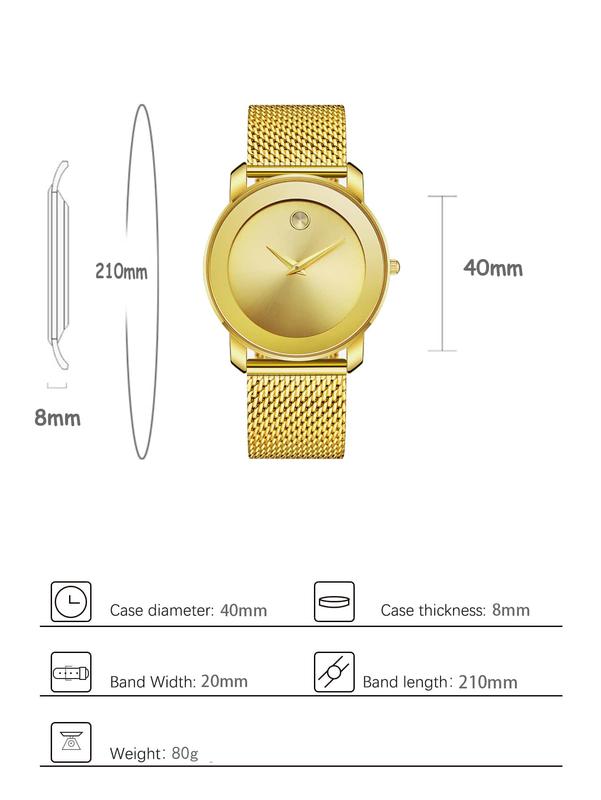 Fashionable Simple Watch With Mesh Strap, Classic Waterproof Gold Round Dial Men's Wristwatch