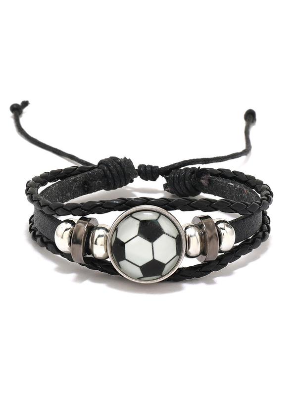 Simple Football Design Braided Bracelet, Adjustable Football Charm Layered Bracelet for Men & Women for Party, Daily Clothing Decor, Trendy All-match & Exquisite Jewelry for Birthday Gift