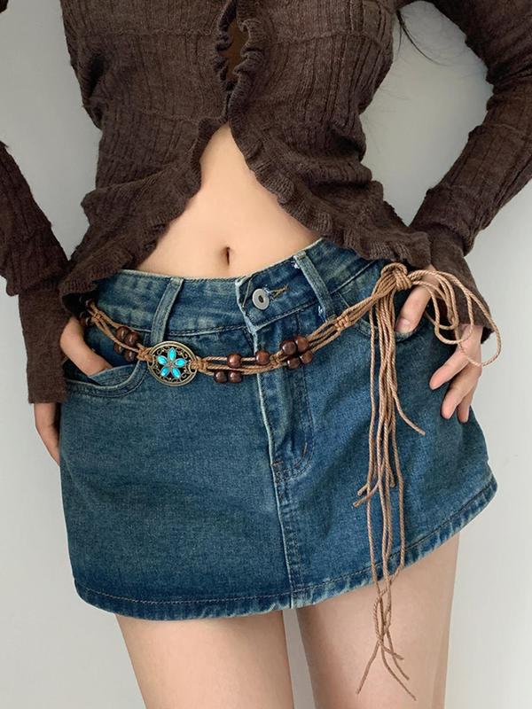 Women's Boho Style Beaded & Flower & Hollow Out Design Belt, Vintage Trendy Waist Belt, Fashionable Streetwear Clothes Accessories for Daily & Party Outfits