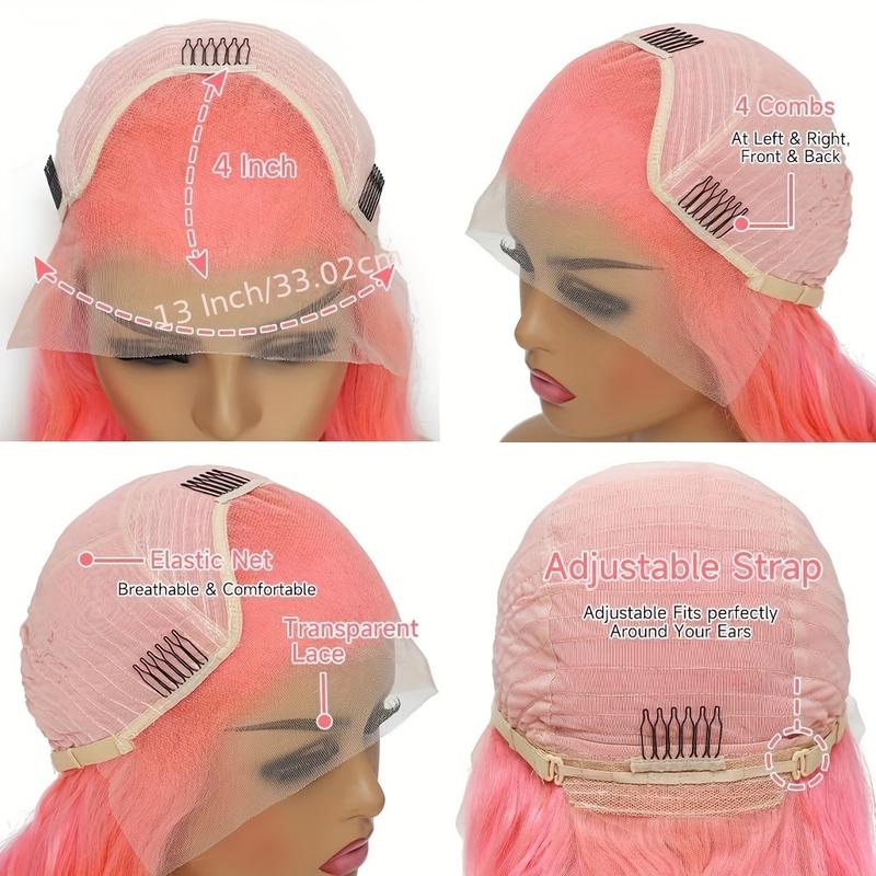 Pink Lace Front Wig Human Hair 30 Inch Pink Wig Human Hair 180 Density13x4 HD Frontal Body Wave Wigs Human Hair Pre Plucked With Baby Hair Colored Pink Human Hair Lace Front Wig For Women