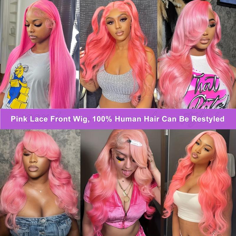 Pink Lace Front Wig Human Hair 30 Inch Pink Wig Human Hair 180 Density13x4 HD Frontal Body Wave Wigs Human Hair Pre Plucked With Baby Hair Colored Pink Human Hair Lace Front Wig For Women