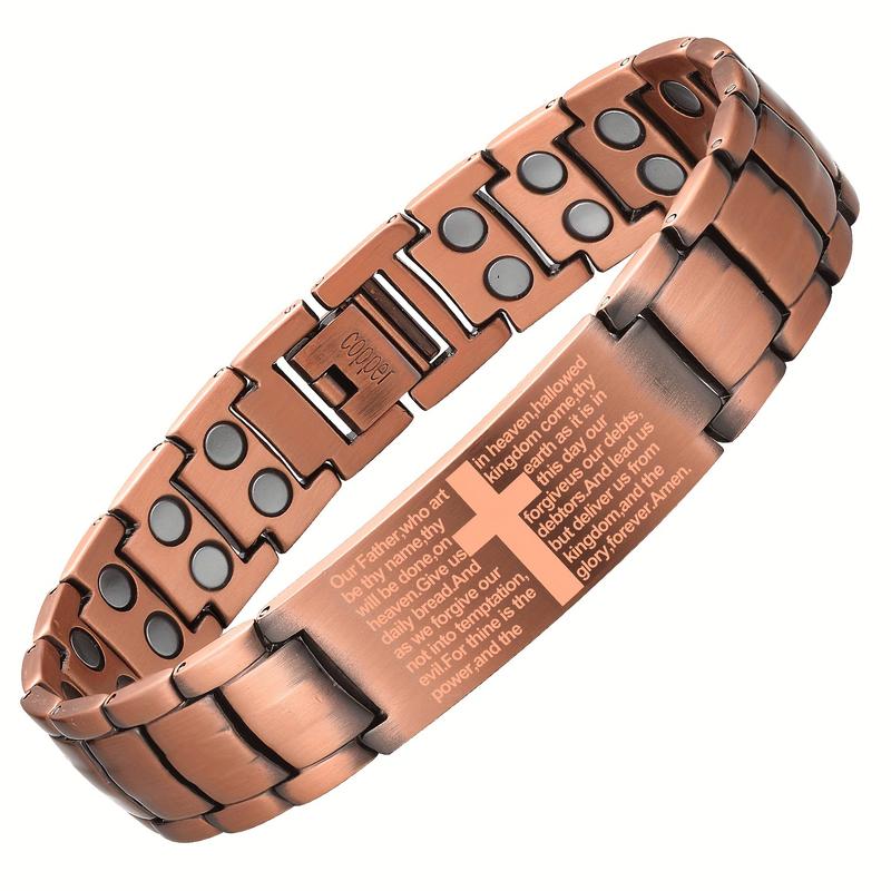 1pc Copper Cross Magnetic Men's Bracelet - Adjustable Sizing Tool, Jewelry Gift for Him, Stylish Accessory with Health Benefits, Comfortable Wear, and Durable Construction