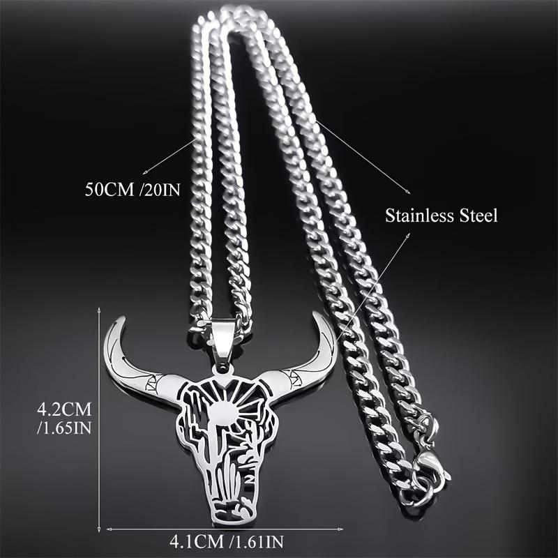 Trendy western cowboy style stainless steel bull head pendant necklace jewelry, gift for men