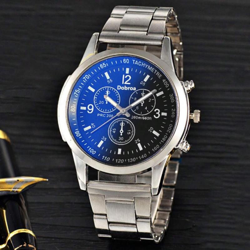 Men's Silver Stainless Steel Strap Business Round Dial Quartz Watch for Daily Life