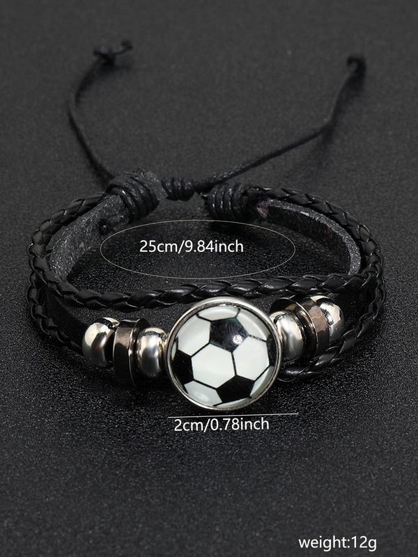 Simple Football Design Braided Bracelet, Adjustable Football Charm Layered Bracelet for Men & Women for Party, Daily Clothing Decor, Trendy All-match & Exquisite Jewelry for Birthday Gift