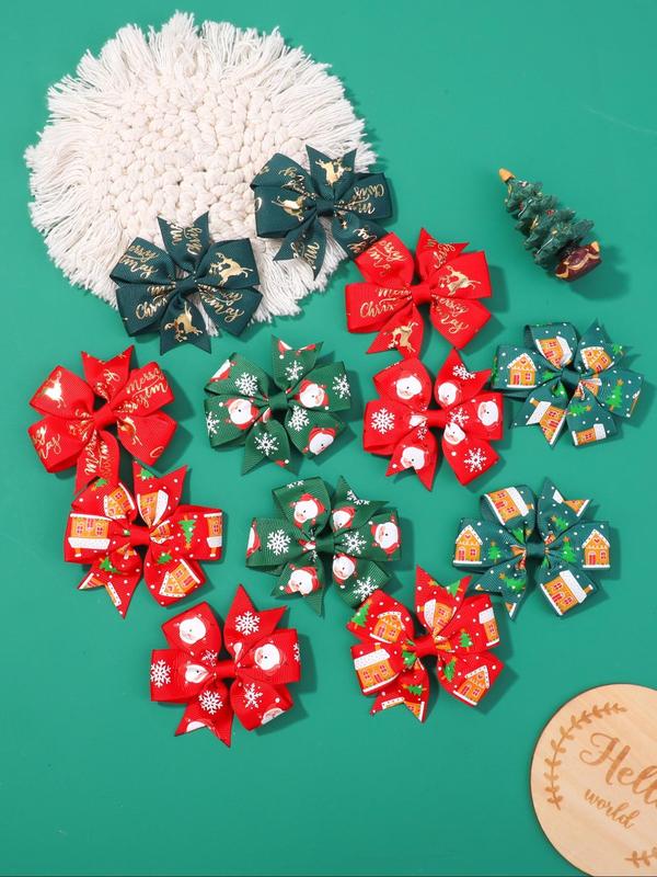 Christmas Themed Bowknot Design Hair Clips, Cute Colorful Hair Accessories for Women & Girls, Fashion Hair Accessories for Party, Daily Clothing Decor