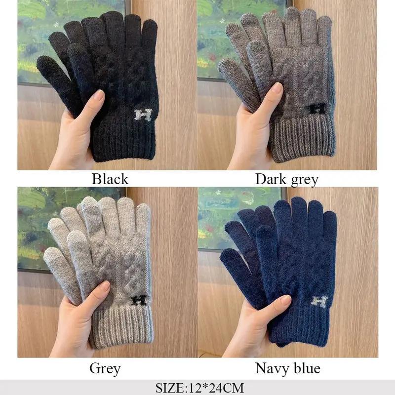 New High Quality Wool Gloves Autumn Winter Men Knitted Gloves Touch Screen Gloves Solid Color Mittens Warm Riding Driving Gloves