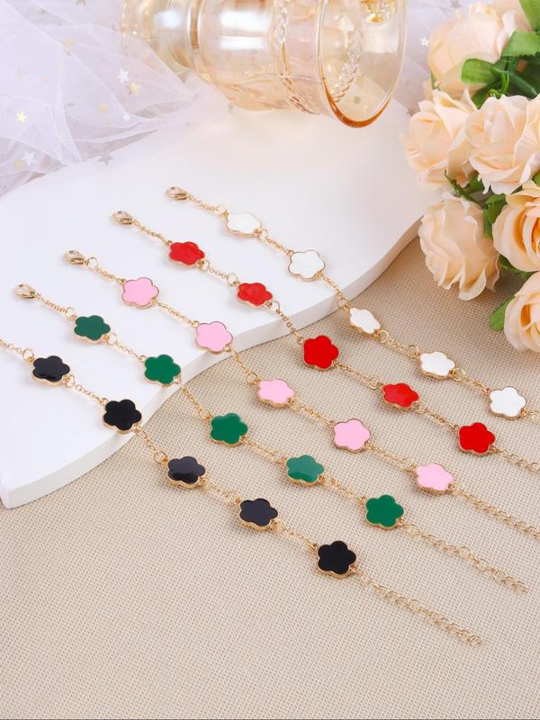 Cute Flower Design Link Bracelet Set, Fashionable Jewelry for Women & Girls, Trendy All-match & Exquisite Jewelry for Birthday Gift