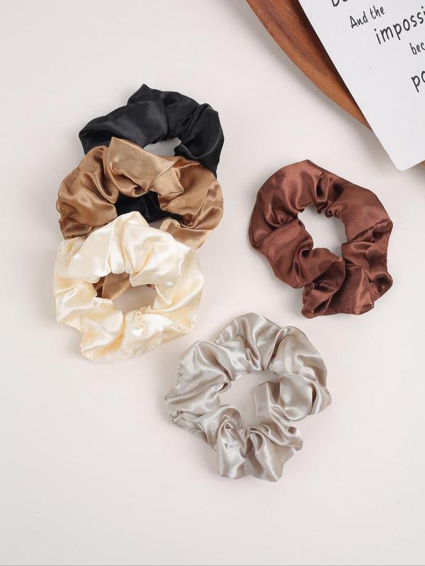 Solid Color Ruched Design Hair Tie, Elegant High Stretch Scrunchie for Women & Girls, Minimalist Headwear Suitable for Thick Hair