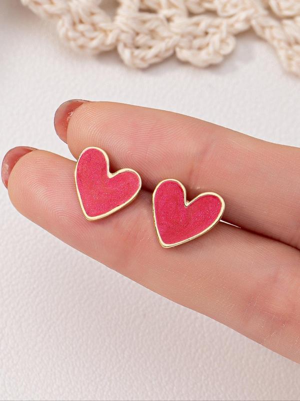 Cute Colorful Heart Shaped Stud Earrings, 7 Pairs Fashionable  Elegant Stud Earrings for Women & Girls, Trendy All-match & Exquisite Jewelry for Birthday Gift