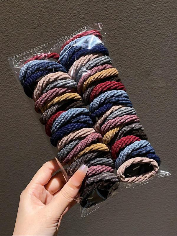 Random Color Minimalist Hair Ties, 50pcs set Casual High Stretch Ponytail Holders for Women & Girls, Fashionable All-match Hair Accessories for Party, Daily Hairstyle Decor