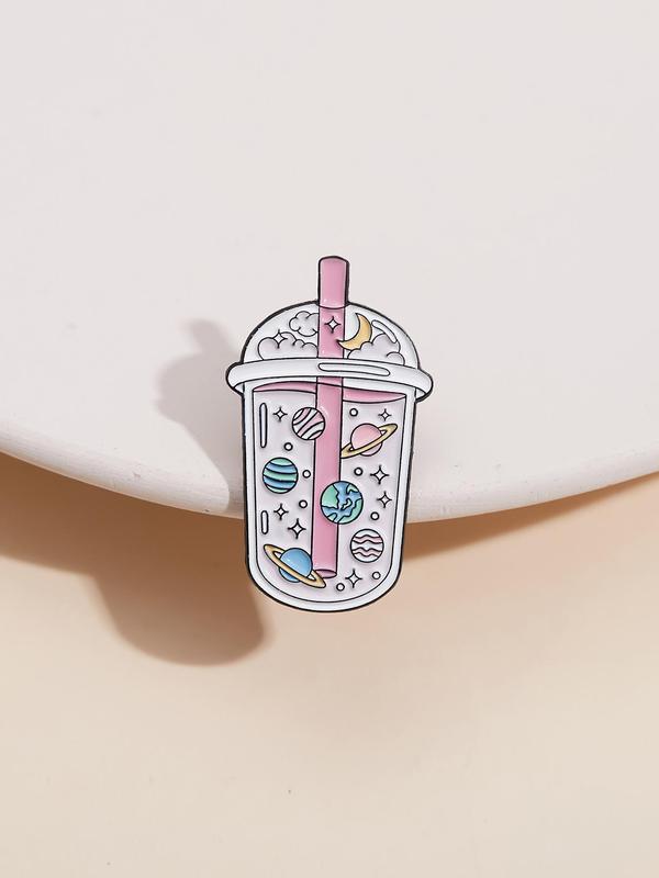 Cartoon Space Planet Pattern Brooch As Gift, Cute Milk Tea Cup Design Brooch, Fashion Alloy Kawaii Accessories for Back to School Season