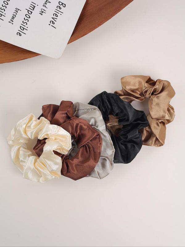 Solid Color Ruched Design Hair Tie, Elegant High Stretch Scrunchie for Women & Girls, Minimalist Headwear Suitable for Thick Hair