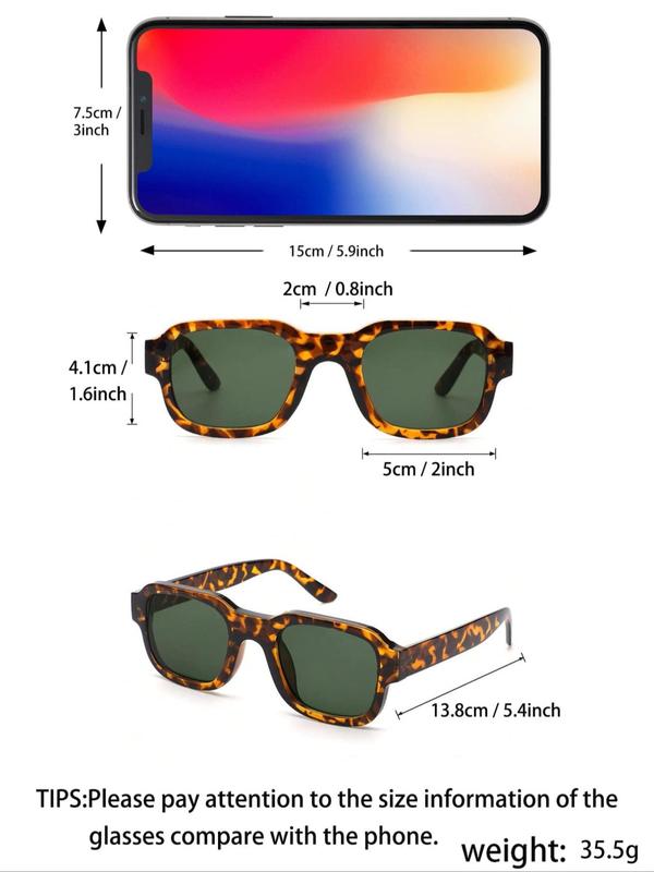 Unisex Street Trend Leopard Print Sunglasses, Trendy Vintage Rectangle Frame Sunglasses for Everyday Use, Fashionable Versatile Accessories for Driving Use