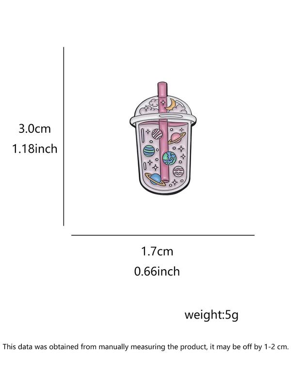 Cartoon Space Planet Pattern Brooch As Gift, Cute Milk Tea Cup Design Brooch, Fashion Alloy Kawaii Accessories for Back to School Season