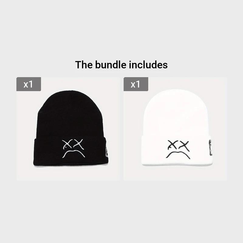 BFCM Sad Expression Lil Peep Embroidered Cold Hat Men's Warm Knitted Hat Women's Cool Trendy Hooded Hat Lil Peep Beanie Festival funky funky funky